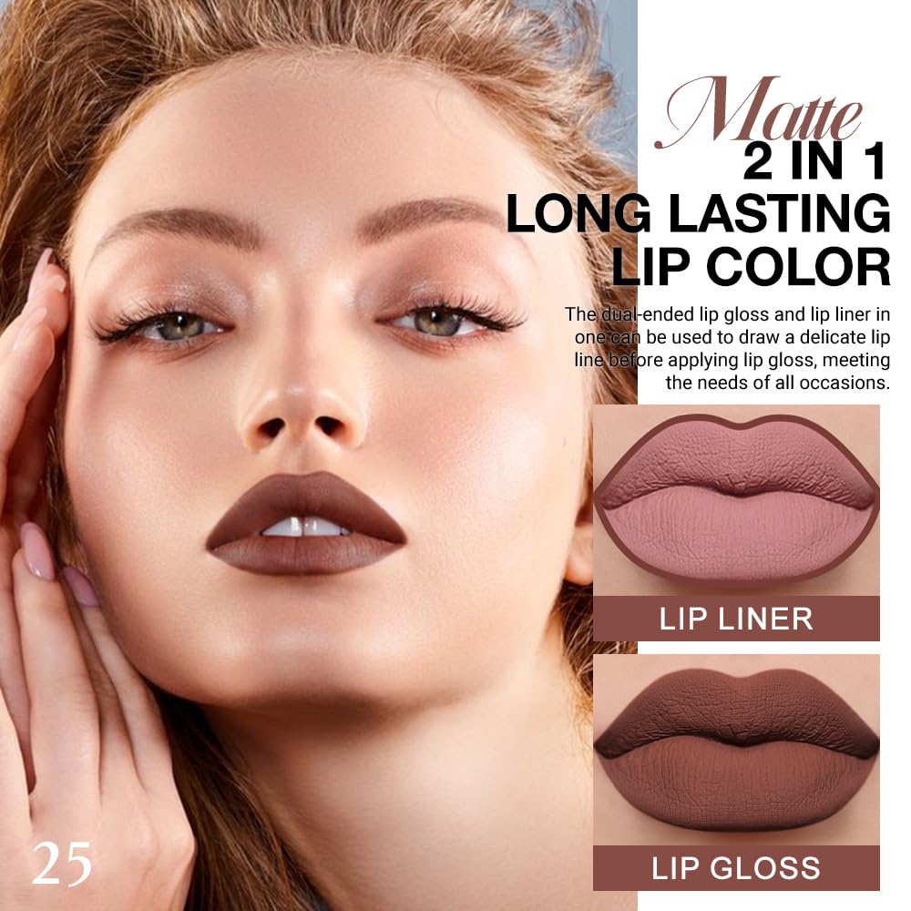 Kaely 2-in-1 Matte Lipstick and Lip Liner, 25 Brown packaging