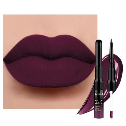 Kaely 2-in-1 Matte Lipstick and Lip Liner Dark Plum Purple front view