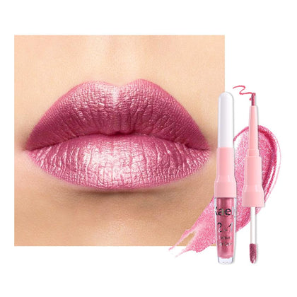 Kaely 2-in-1 Mauve Pink Metallic Lipstick and Lip Liner front view