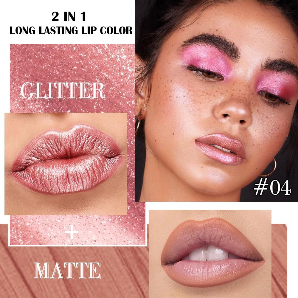 Kaely 2-in-1 Rose Gold Metallic Lipstick and Lip Liner dual-ended design