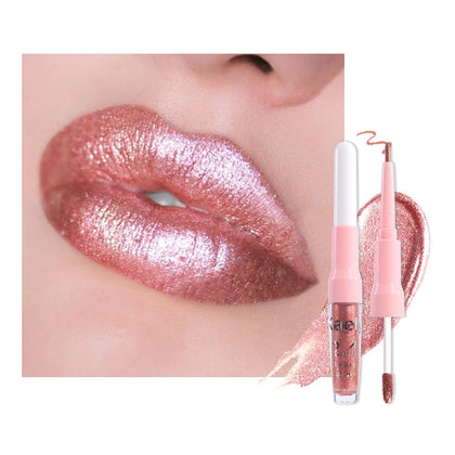 Kaely 2-in-1 Rose Gold Metallic Lipstick and Lip Liner front view