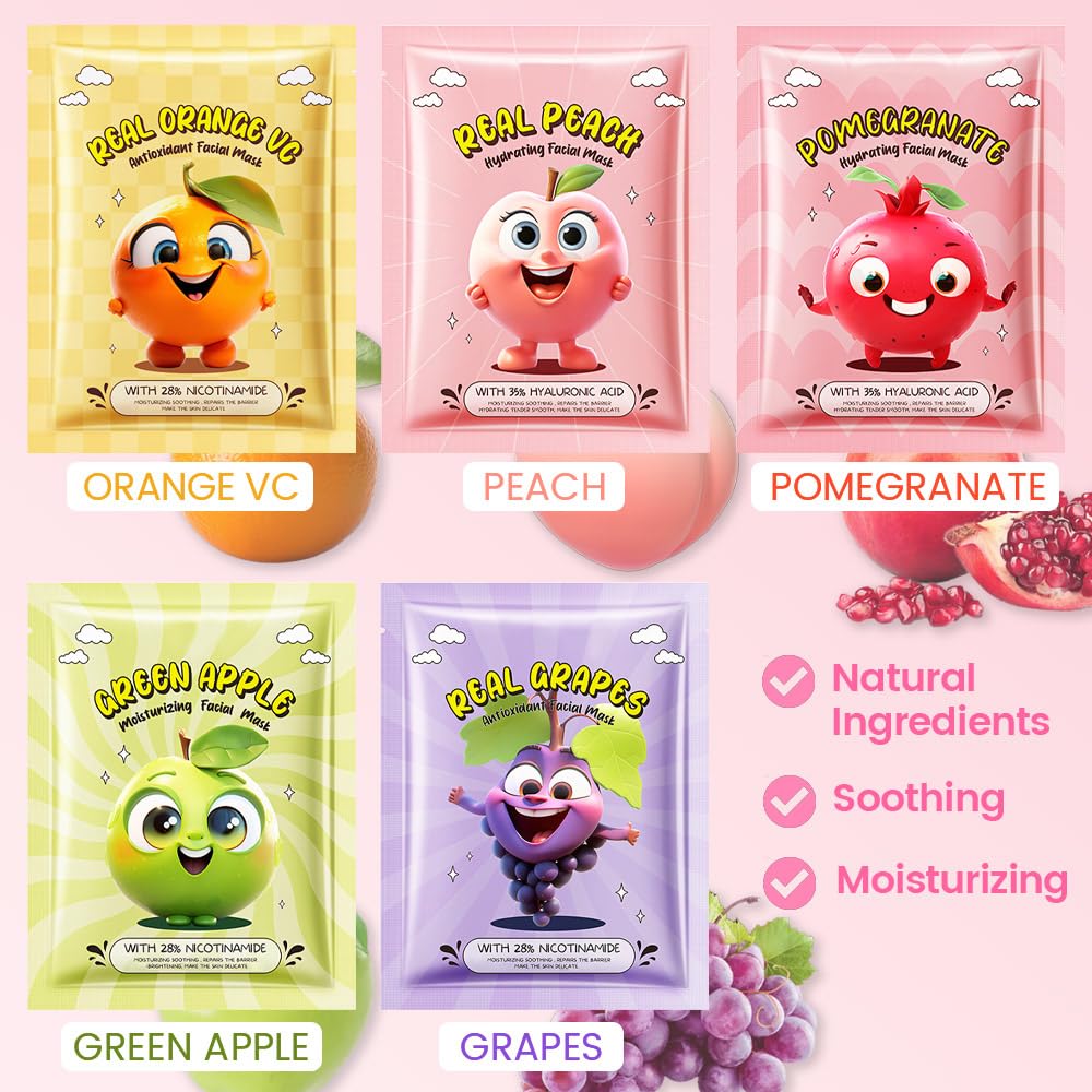 Kaely Fruit Face Masks packaging with fruits