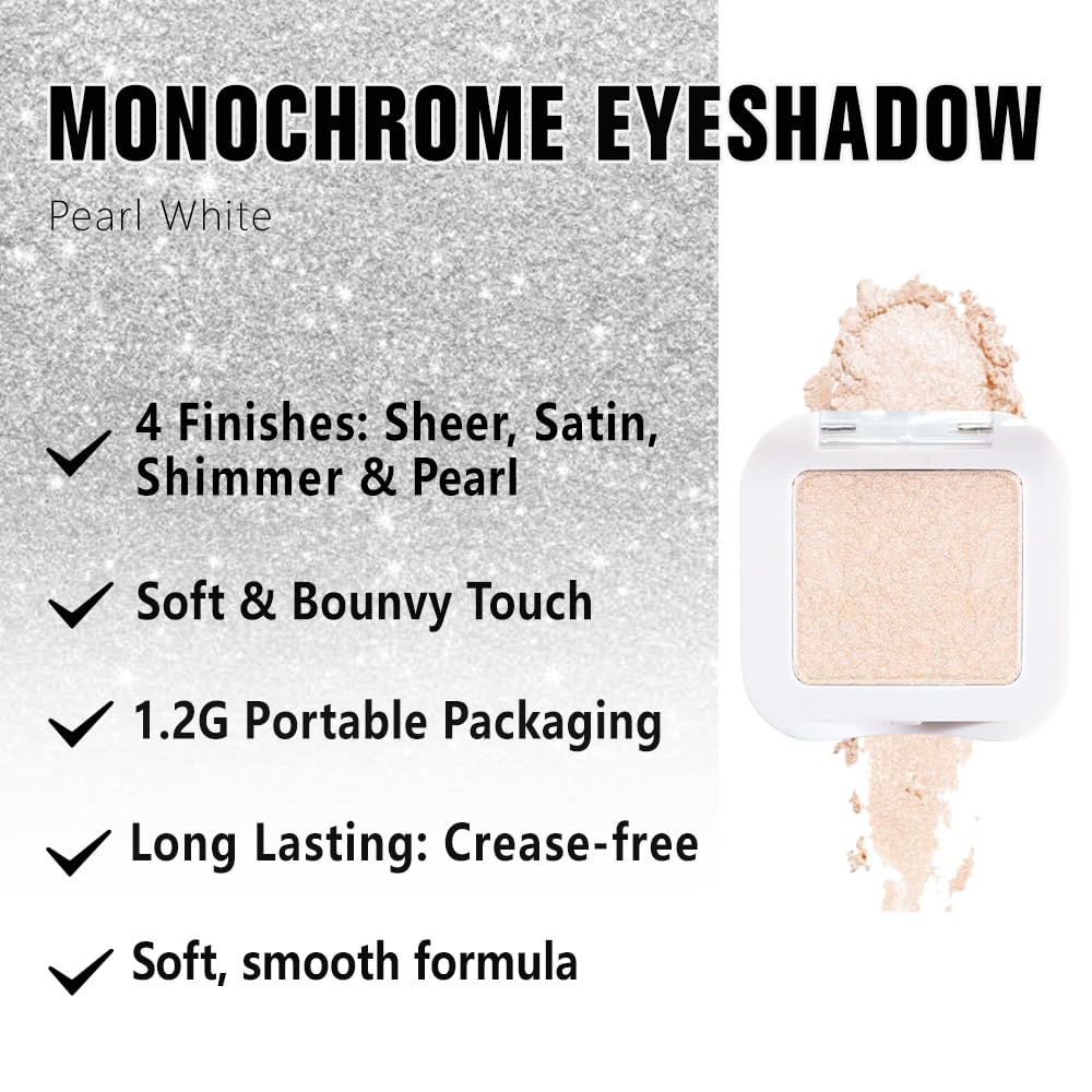 Kaely Pressed Single Eyeshadow Pearl White Glitter on skin swatch