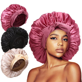 Kafteri extra large satin silk bonnet front view in pink