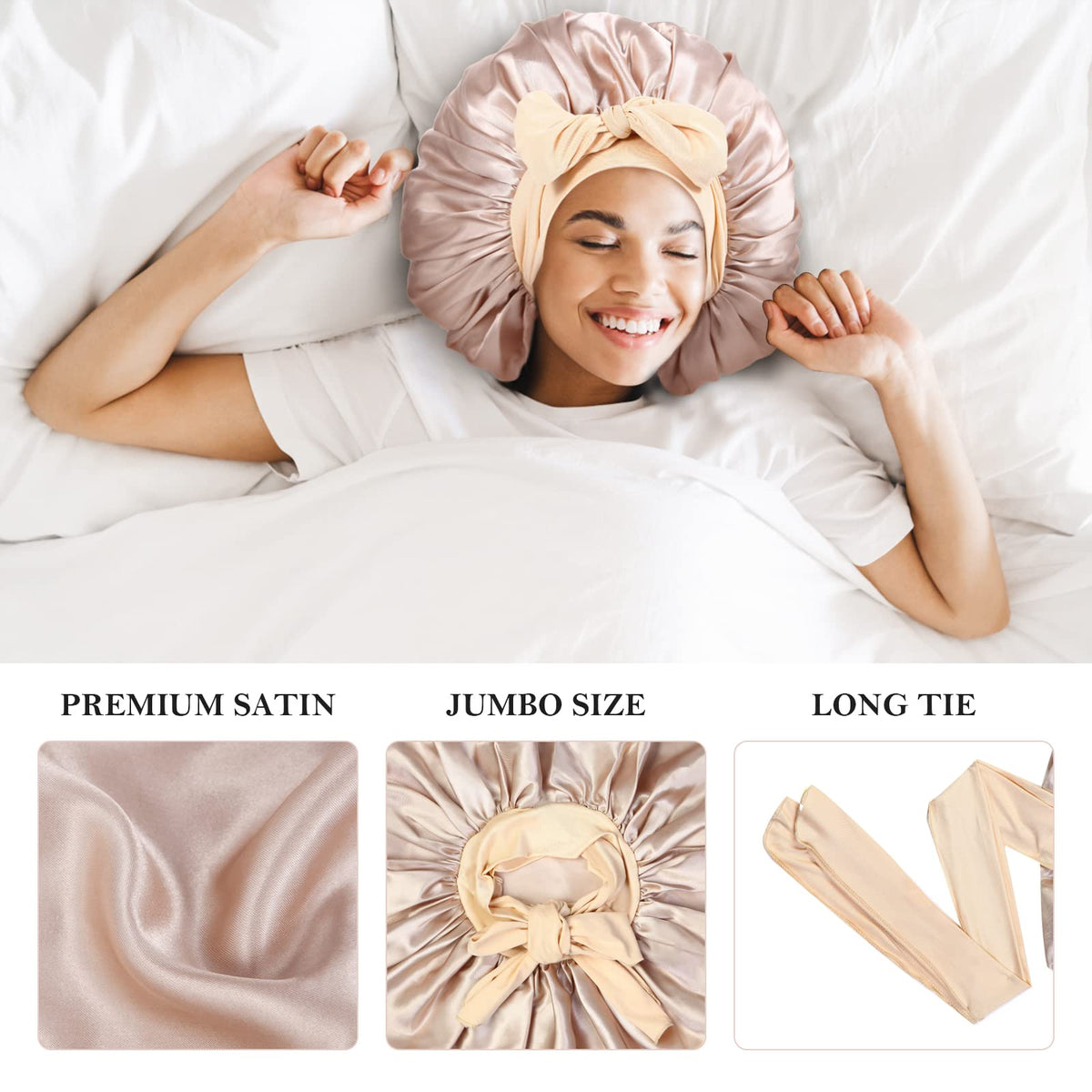 Kafteri satin bonnets in a pack of three on a white background