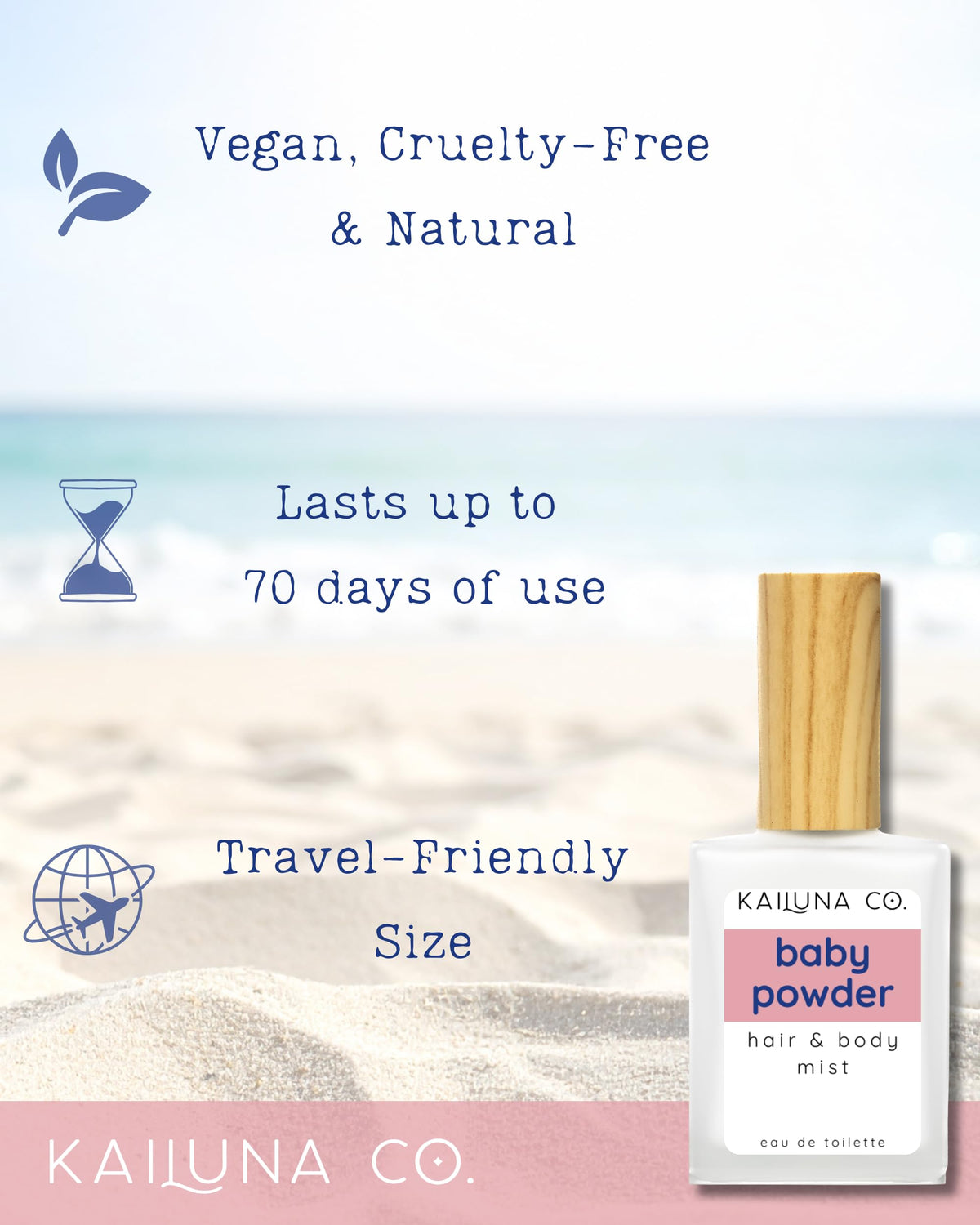 Kailuna Co. Baby Powder Essential Oil Hair & Body Mist with packaging