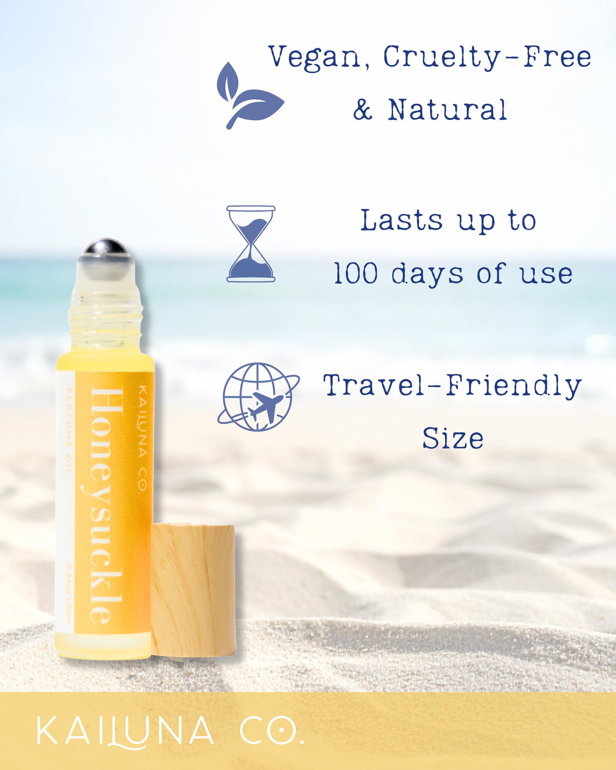 Kailuna Co. Honeysuckle Essential Oil Perfume Roll On with floral background