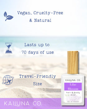 Kailuna Co. Lilac Blossom Hair & Body Mist with floral background