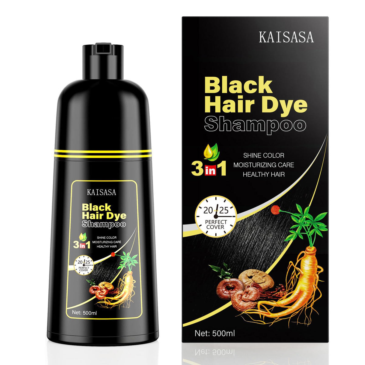 KAISASA Black Hair Dye Shampoo 3 in 1 front view