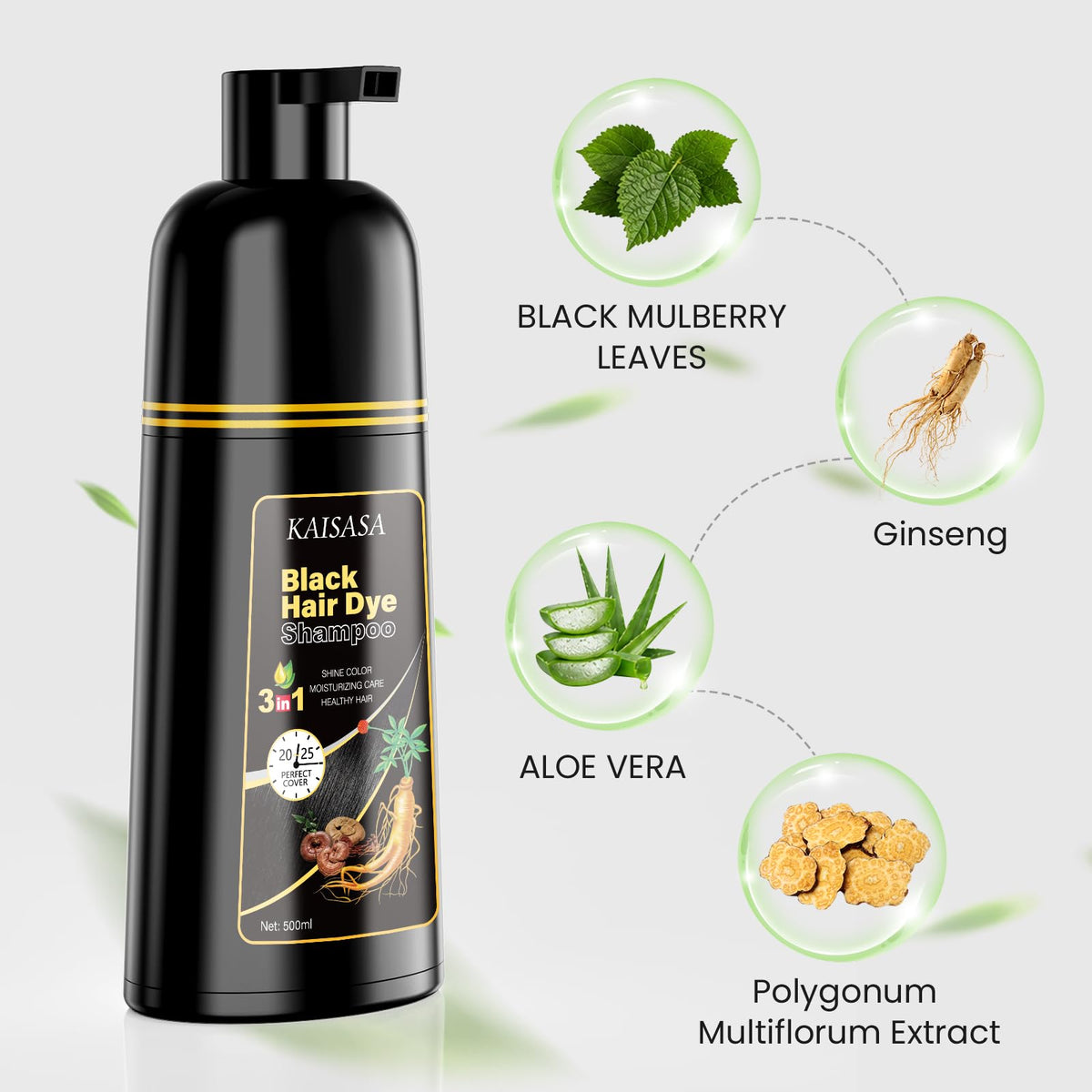 KAISASA Black Hair Dye Shampoo 3 in 1 packaging