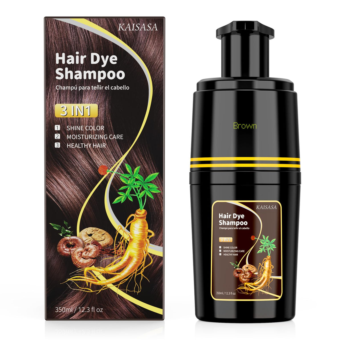 KAISASA Brown Hair Dye Shampoo 3 in 1 front view