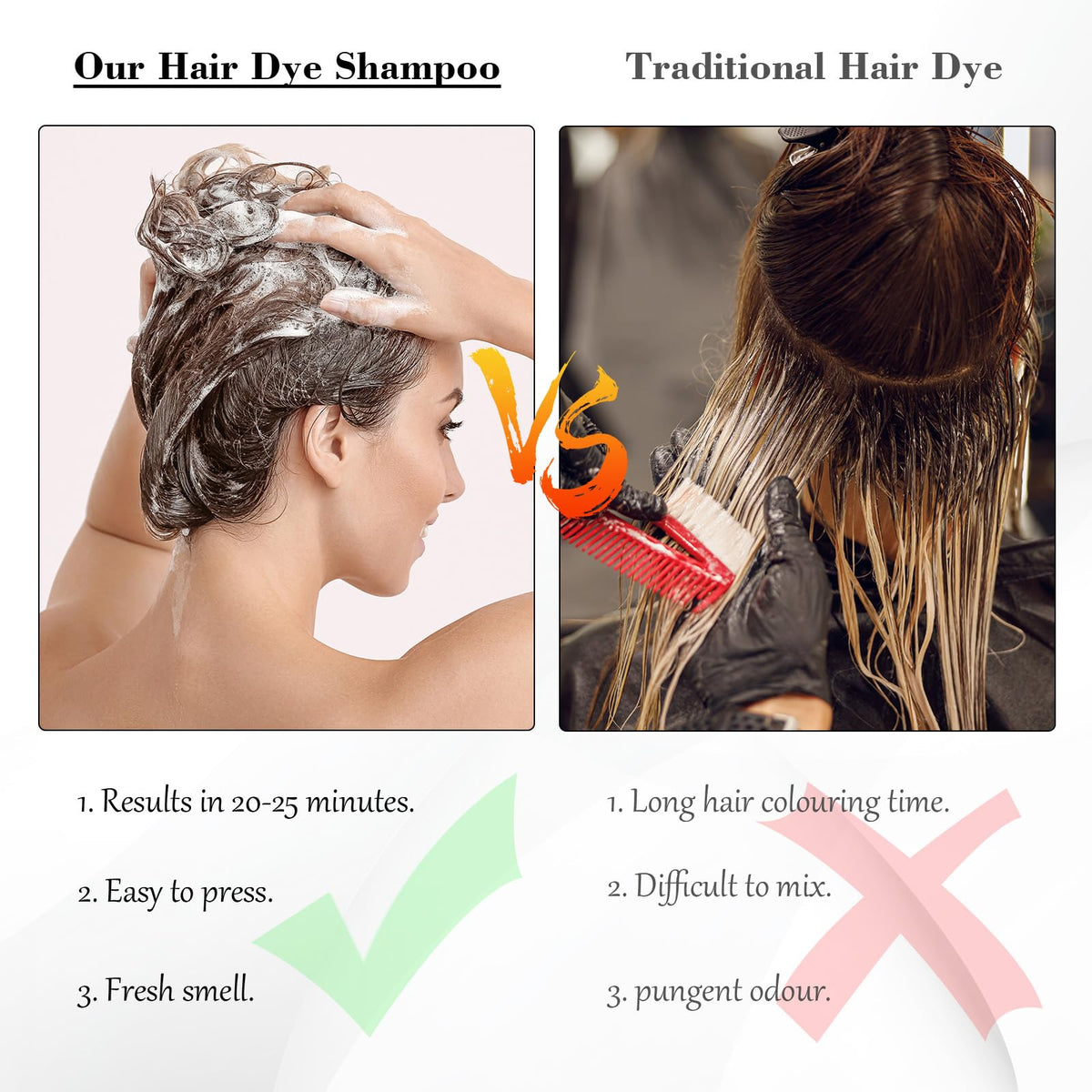 KAISASA Brown Hair Dye Shampoo 3 in 1 packaging details