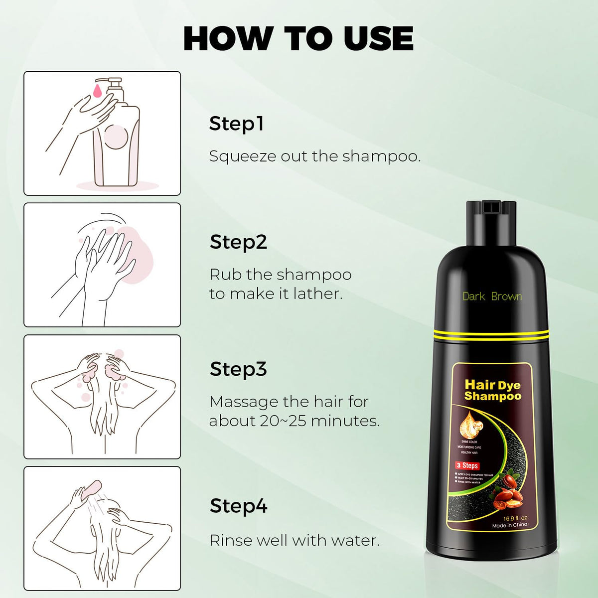KAISASA Dark Brown Hair Dye Shampoo 3-in-1 back view