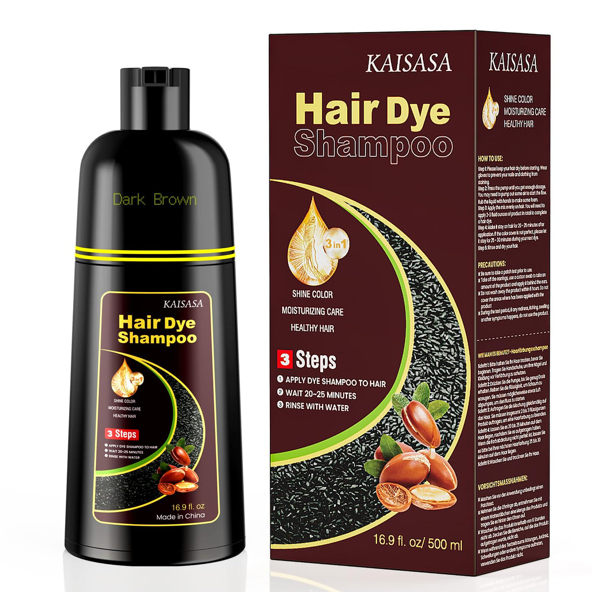 KAISASA Dark Brown Hair Dye Shampoo 3-in-1 front view