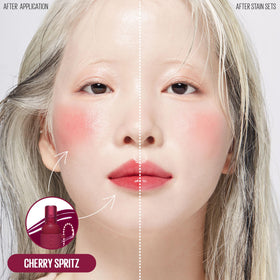 Kaja Lip & Blush Glazed Keychain Stain Cherry Spritz swatch on skin