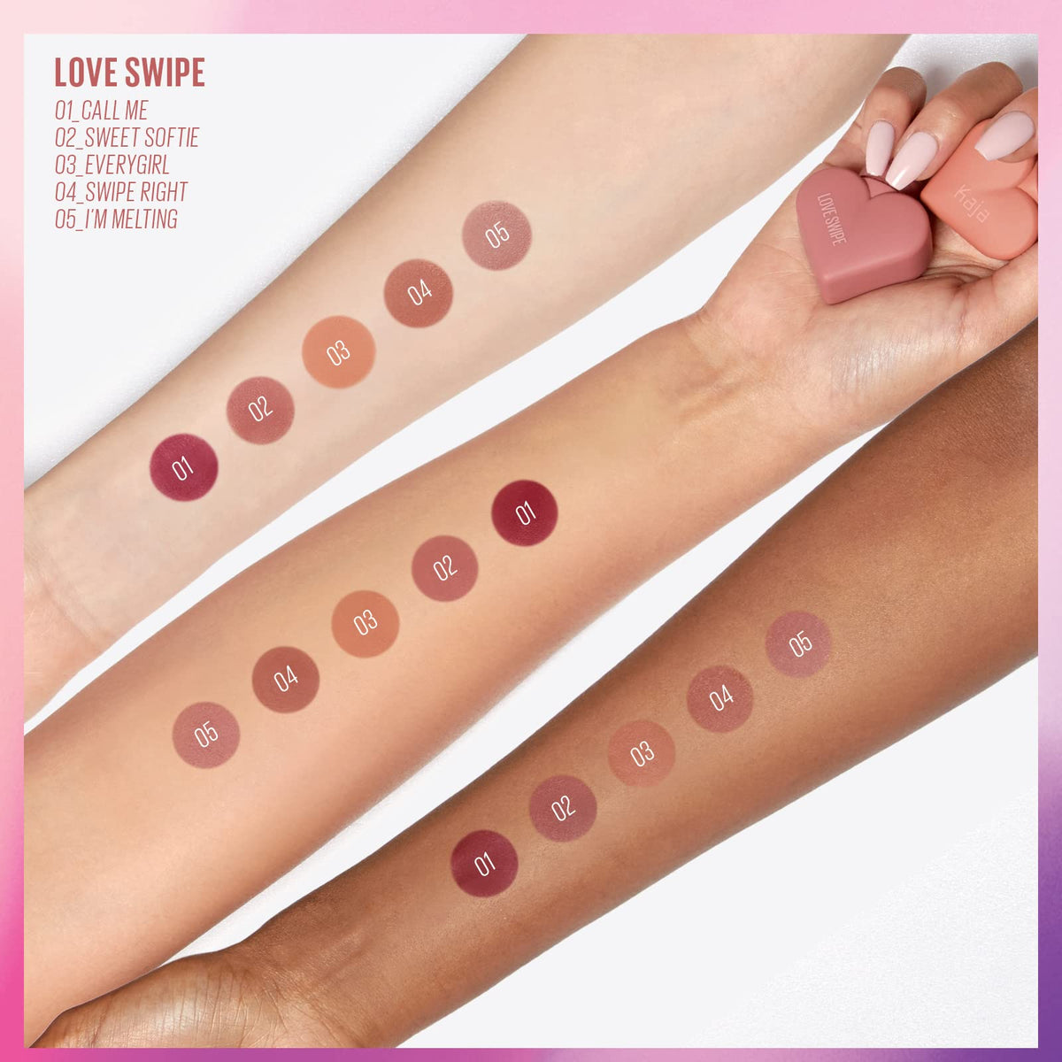 Kaja Lip Mousse Love Swipe 01 Call Me in hand outdoors