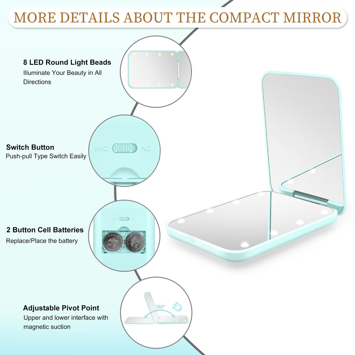 Kakuje Compact Mirror with 1X and 3X magnification sides