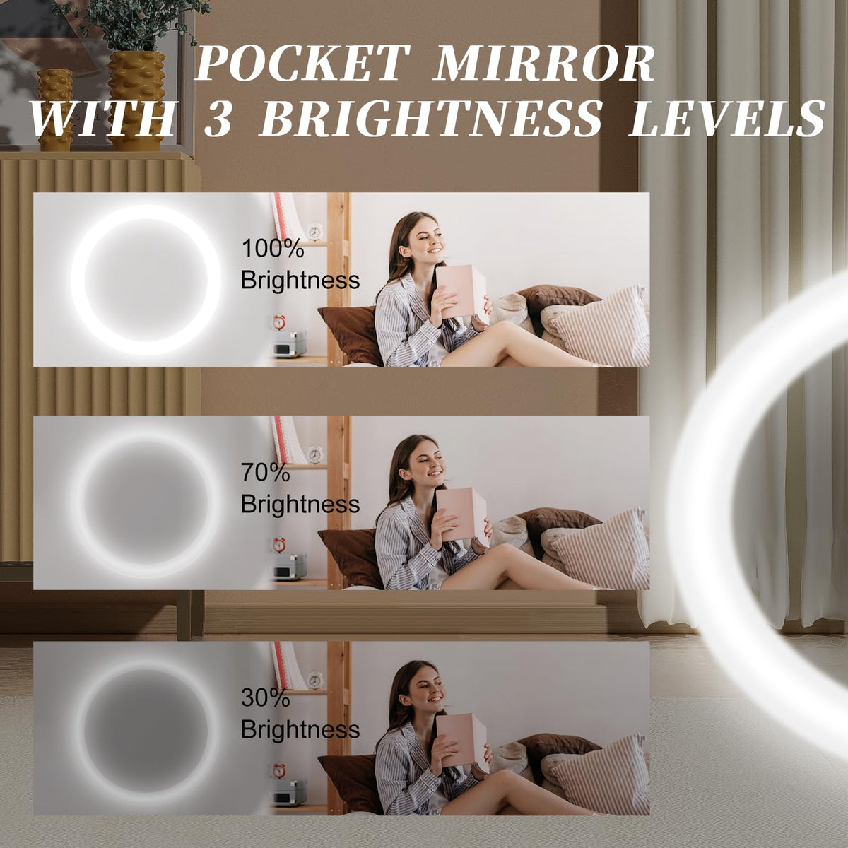 Kakuje compact mirror with adjustable LED lights