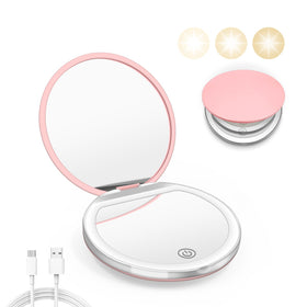 Kakuje pink compact mirror front view with LED lights