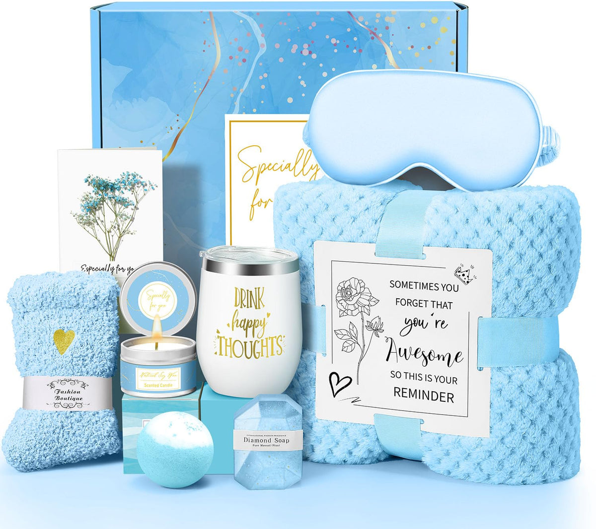 Kalokey Spa Gift Basket Set front view with various items