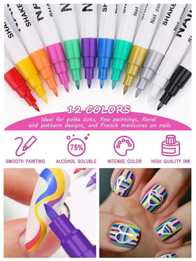 Kalolary nail art pens set displayed with nail designs