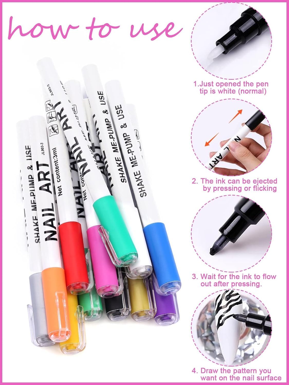 Kalolary nail art pens set on a table with nail polish