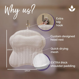 KANDOONA Bath Pillow with suction cups attached to a bathtub