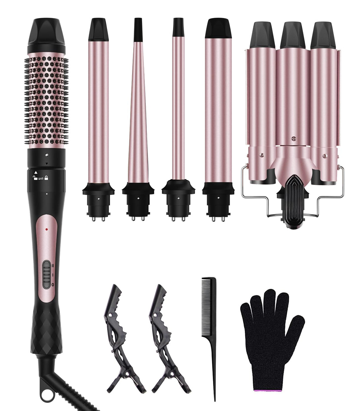 Karrong 6 in 1 Curling Iron Set with all barrels displayed