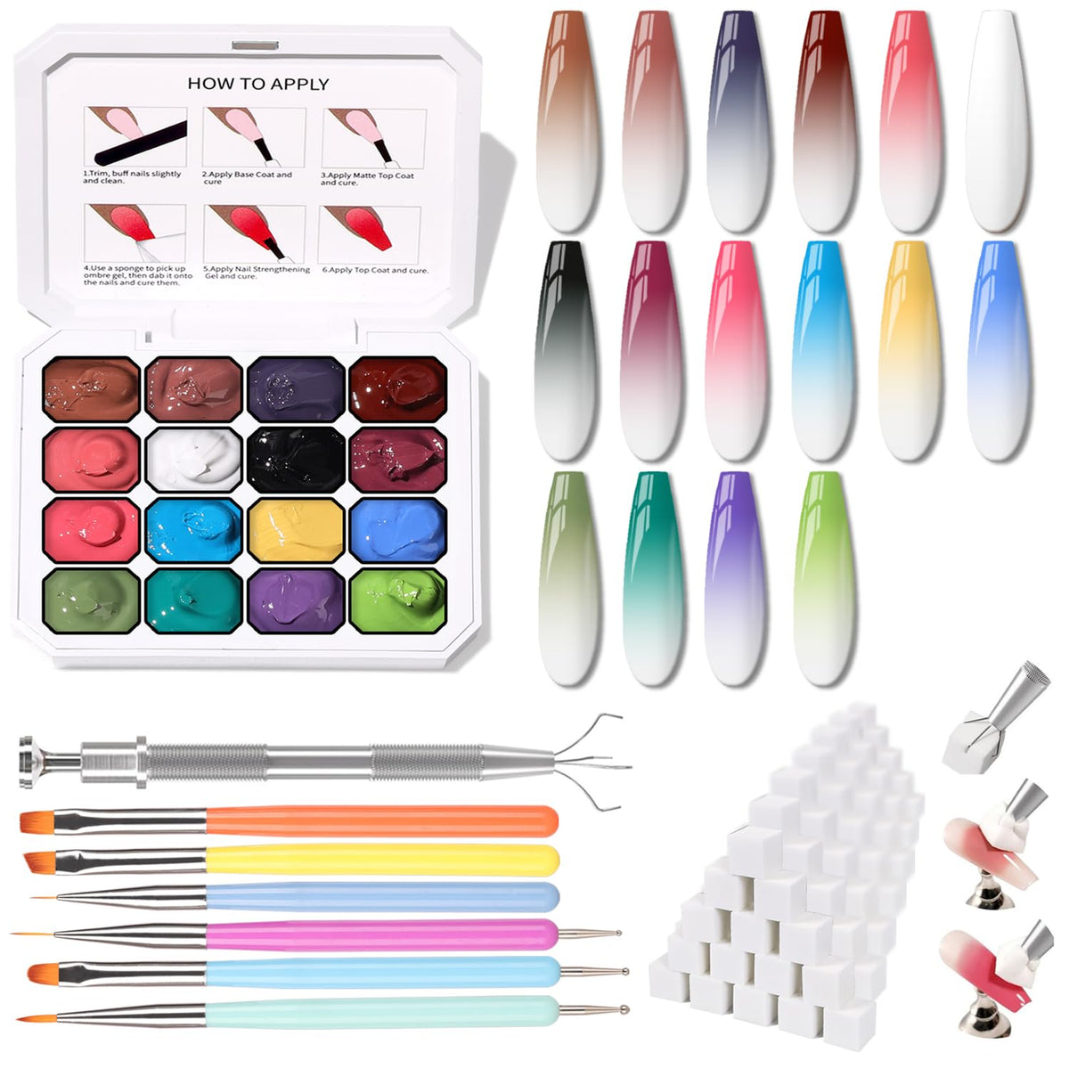 Karroy Gel Nail Polish Palette Set 16 Colours with tools