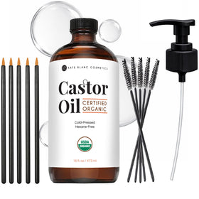 Kate Blanc Cosmetics Organic Castor Oil 16oz glass bottle front view