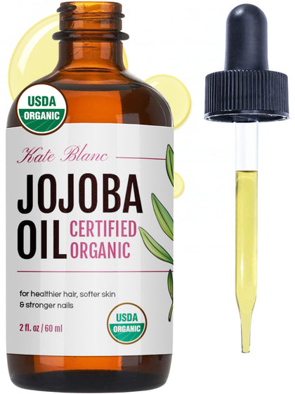 Kate Blanc Cosmetics Organic Jojoba Oil 2oz glass bottle front view