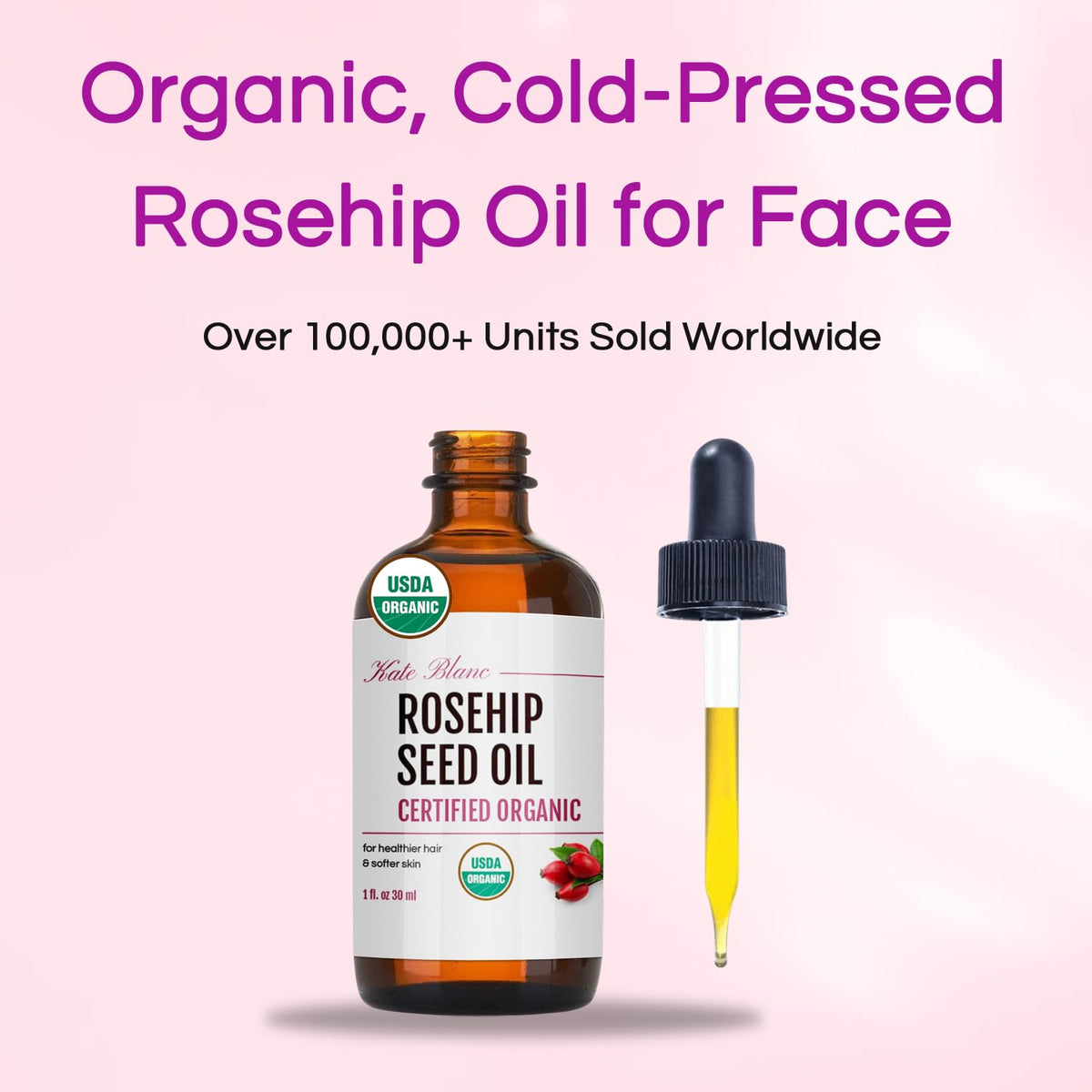 Kate Blanc Cosmetics Rosehip Seed Oil bottle with dropper