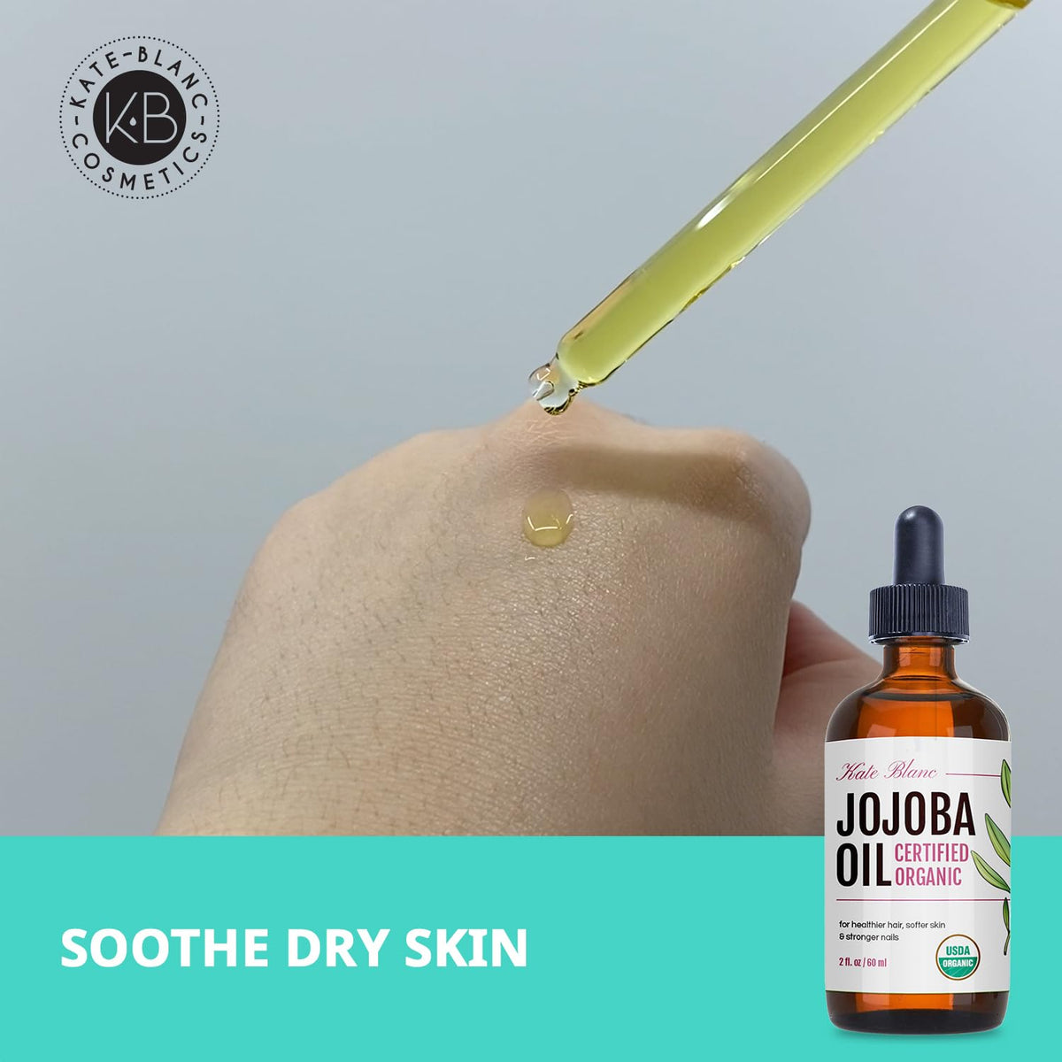 Kate Blanc Organic Jojoba Oil 2oz showing texture on skin