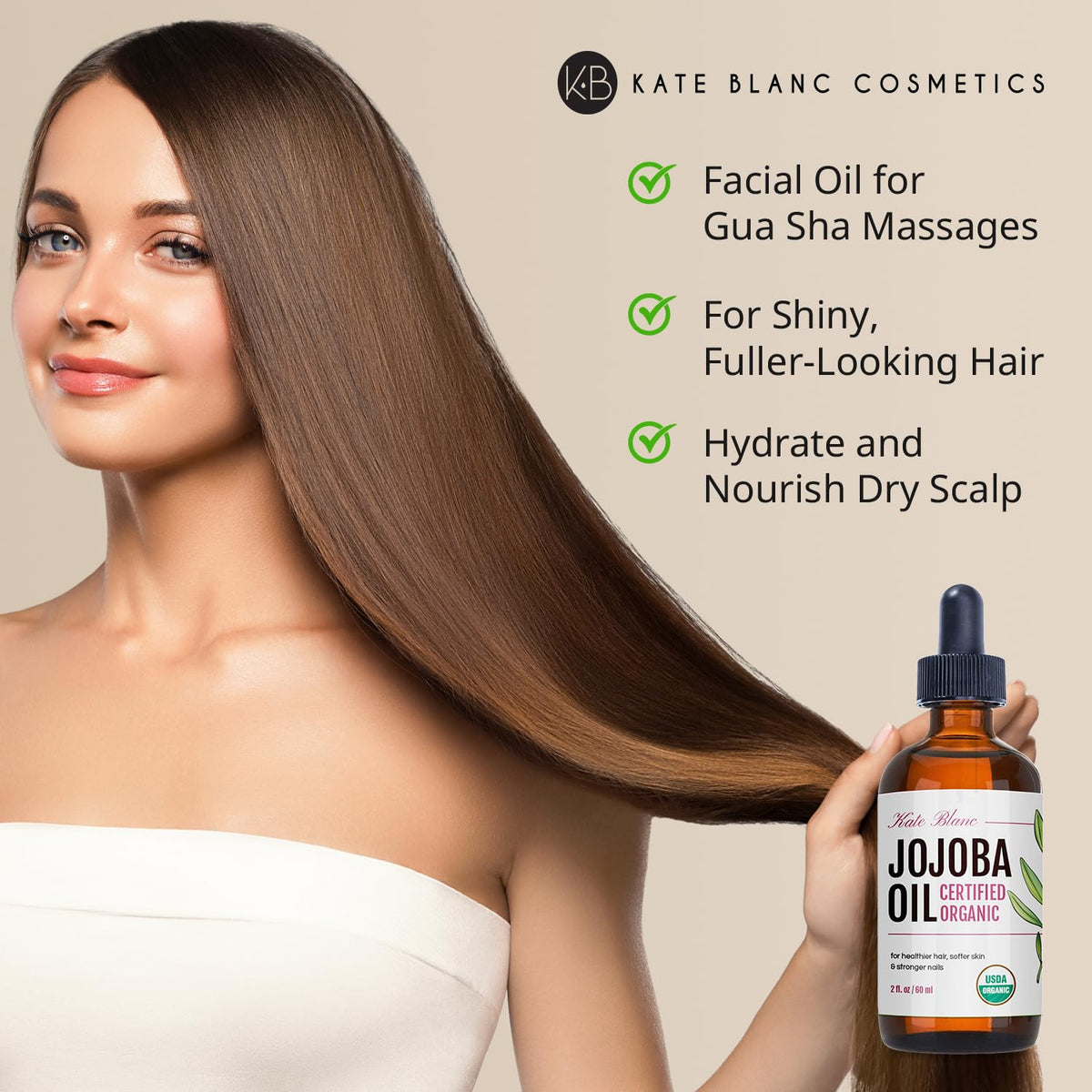 Kate Blanc Organic Jojoba Oil 2oz with dropper cap