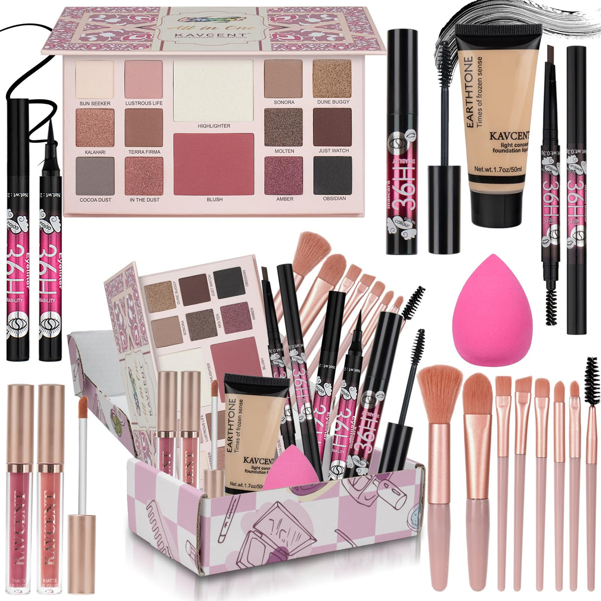 KAVCENT Makeup Kit for Women and Teen Girls including 14 colour palette
