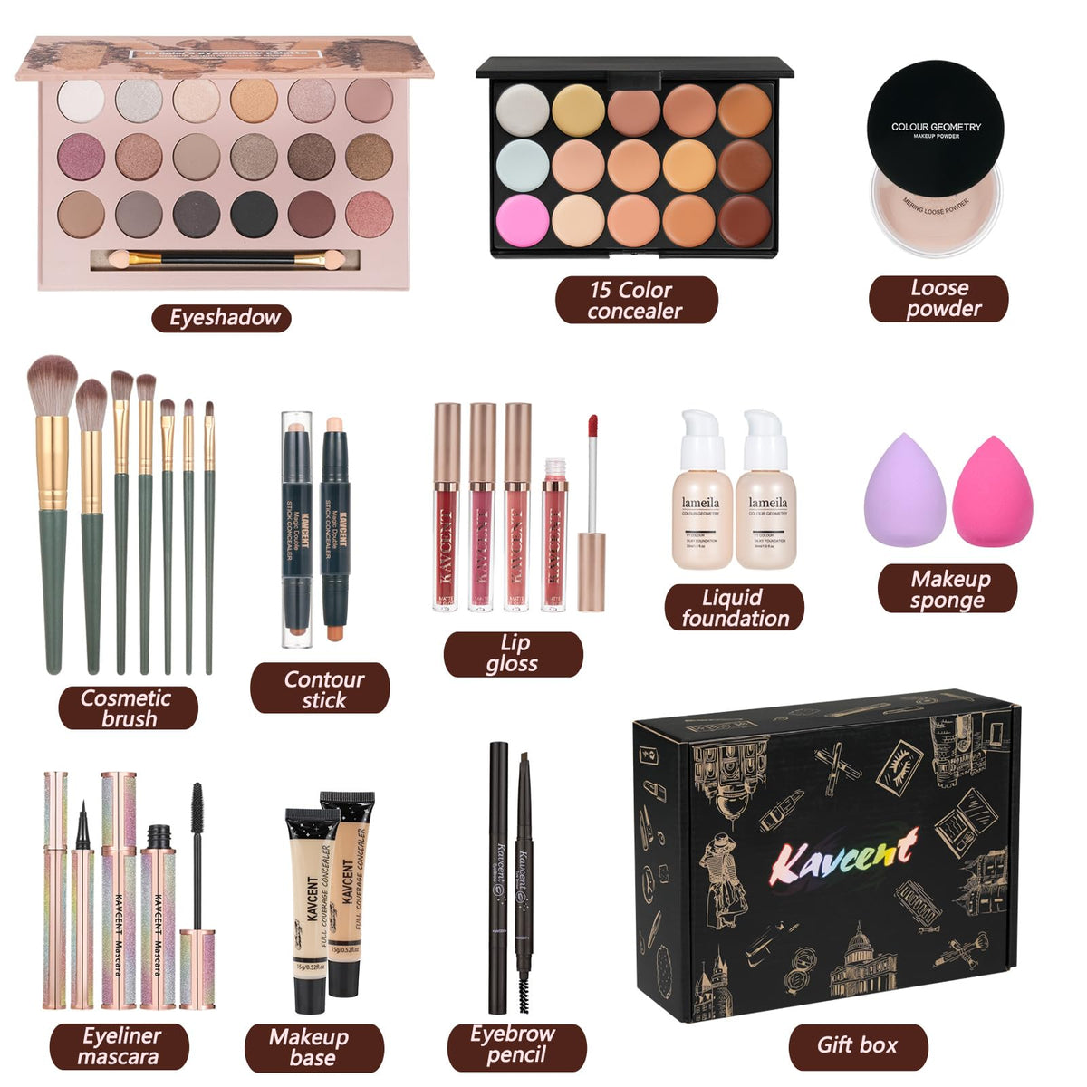 KAVCENT Makeup Kit foundation and concealer close-up
