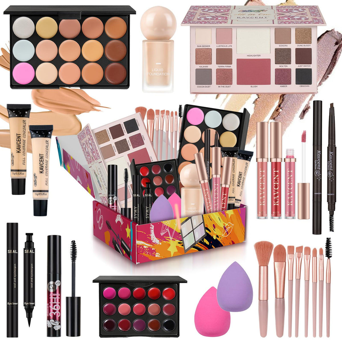 KAVCENT Makeup Kit full view with 14 colour palette