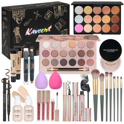 KAVCENT Makeup Kit including 18 colour eyeshadow palette and accessories