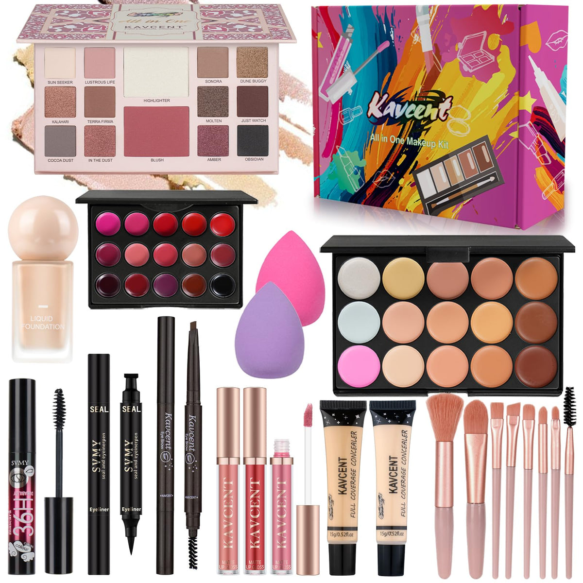 KAVCENT Makeup Kit including eyeshadow and lipstick palettes