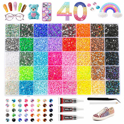 Kdpuei 40000 Pcs Rhinestones Bedazzling Kit front view with tools