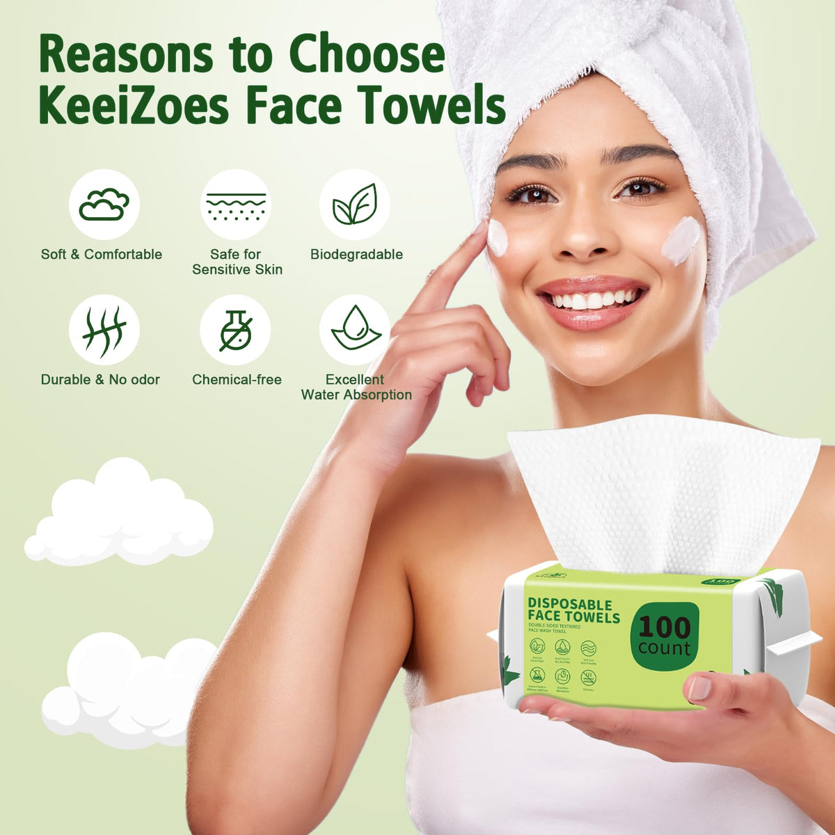 KeeiZoes Disposable Face Towels 600 Count showing absorbency