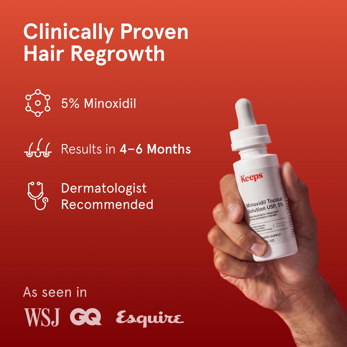 Keeps Minoxidil Solution 5% side view of packaging