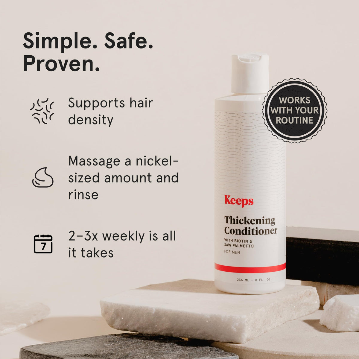 Keeps Thickening Conditioner for Men with a nickel-sized amount