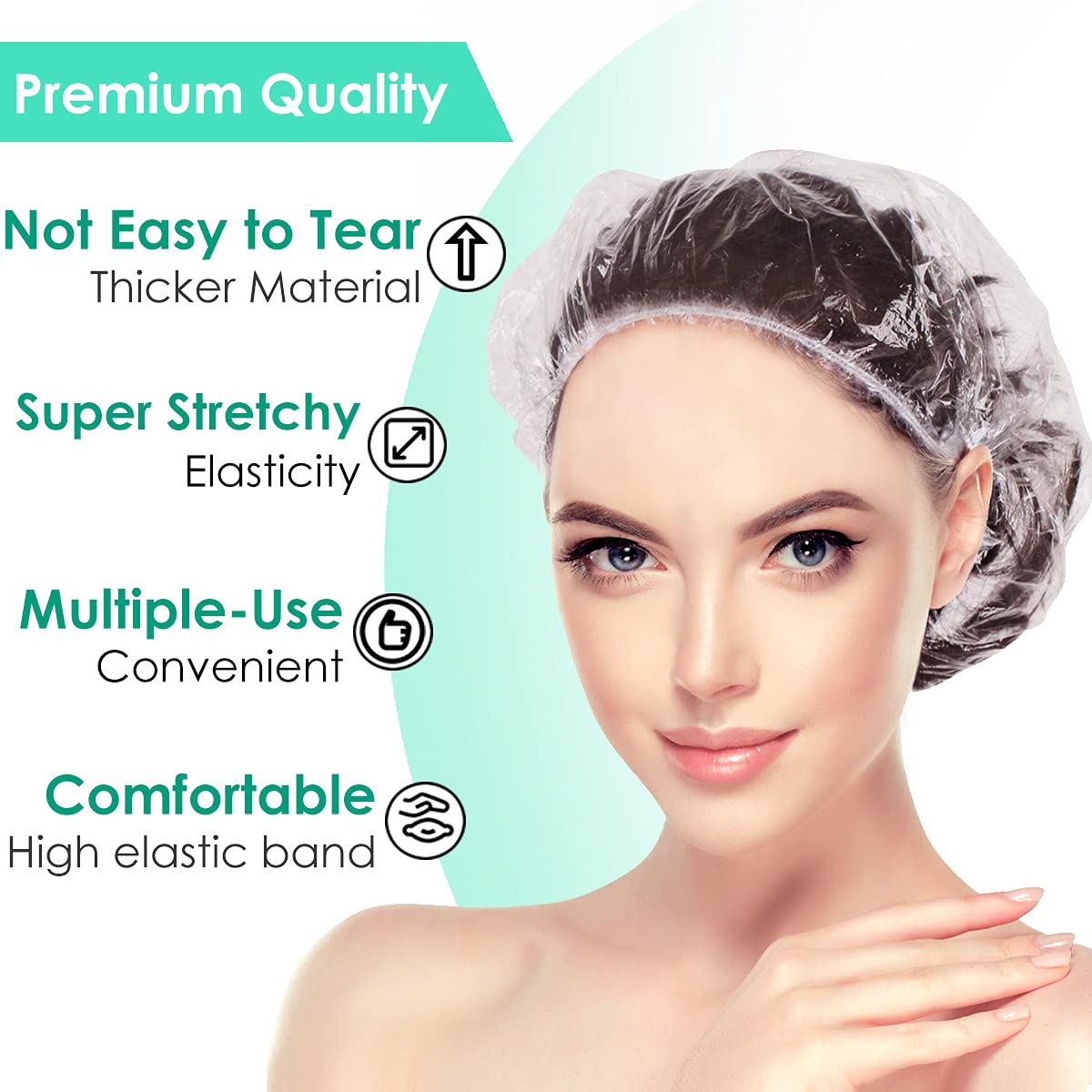Keeygo Disposable Shower Cap stretched to fit