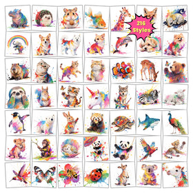 Keikihipa 216 PCS Watercolor Animals Temporary Tattoos front view