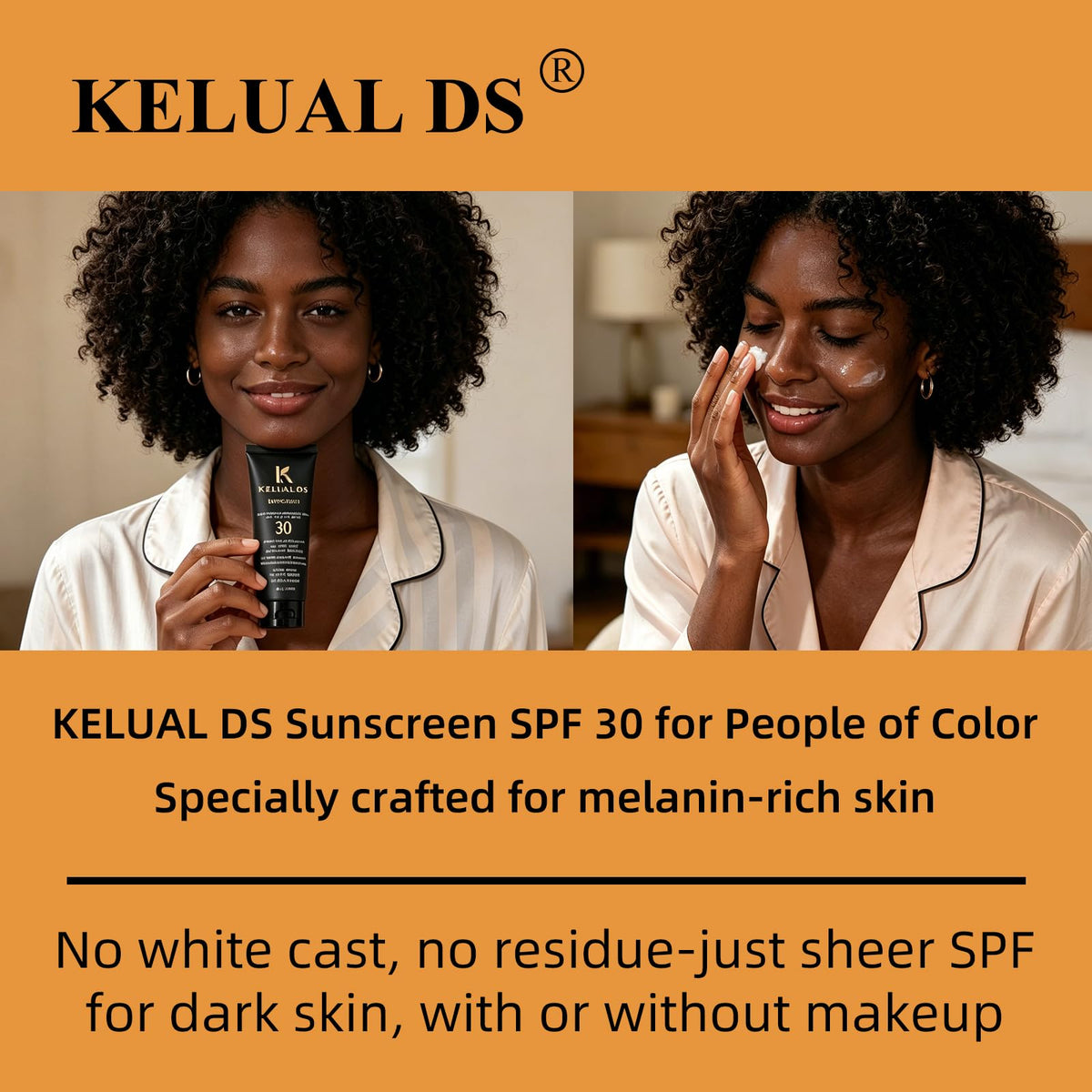 KELUAL DS Black People Sunscreen SPF 30 applied on skin for clear finish