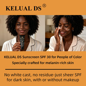 KELUAL DS Black People Sunscreen SPF 30 applied on skin for clear finish