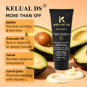 KELUAL DS Black People Sunscreen SPF 30 back view with ingredients listed