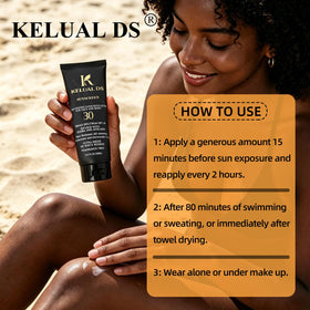 KELUAL DS Black People Sunscreen SPF 30 side view showing nozzle