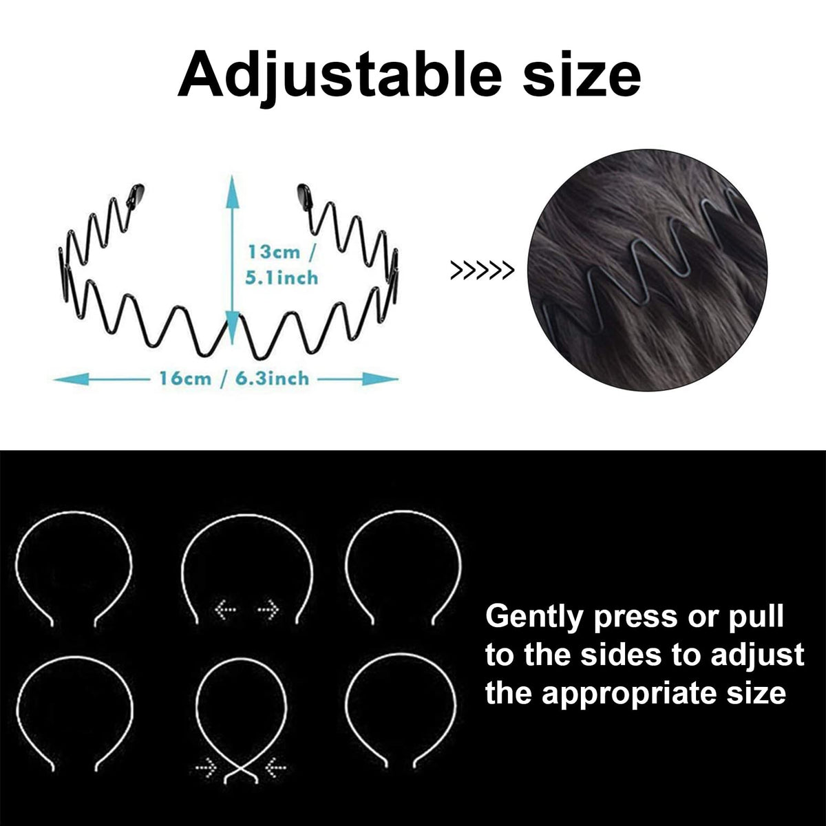 KELUBATU Adjustable Metal Headband side view showing texture
